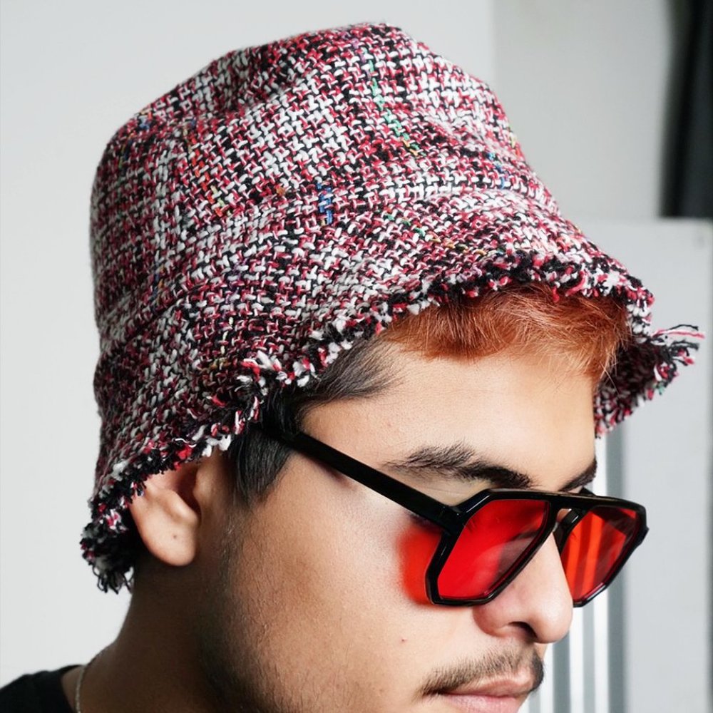 Red Tweed Bucket Hat, Raw Edge